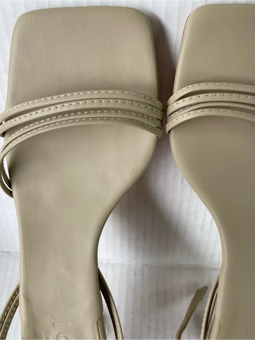 NWOT • TIBI Harper Leather Square Toe Strappy Kitten Heel Sandal Taupe 6.5